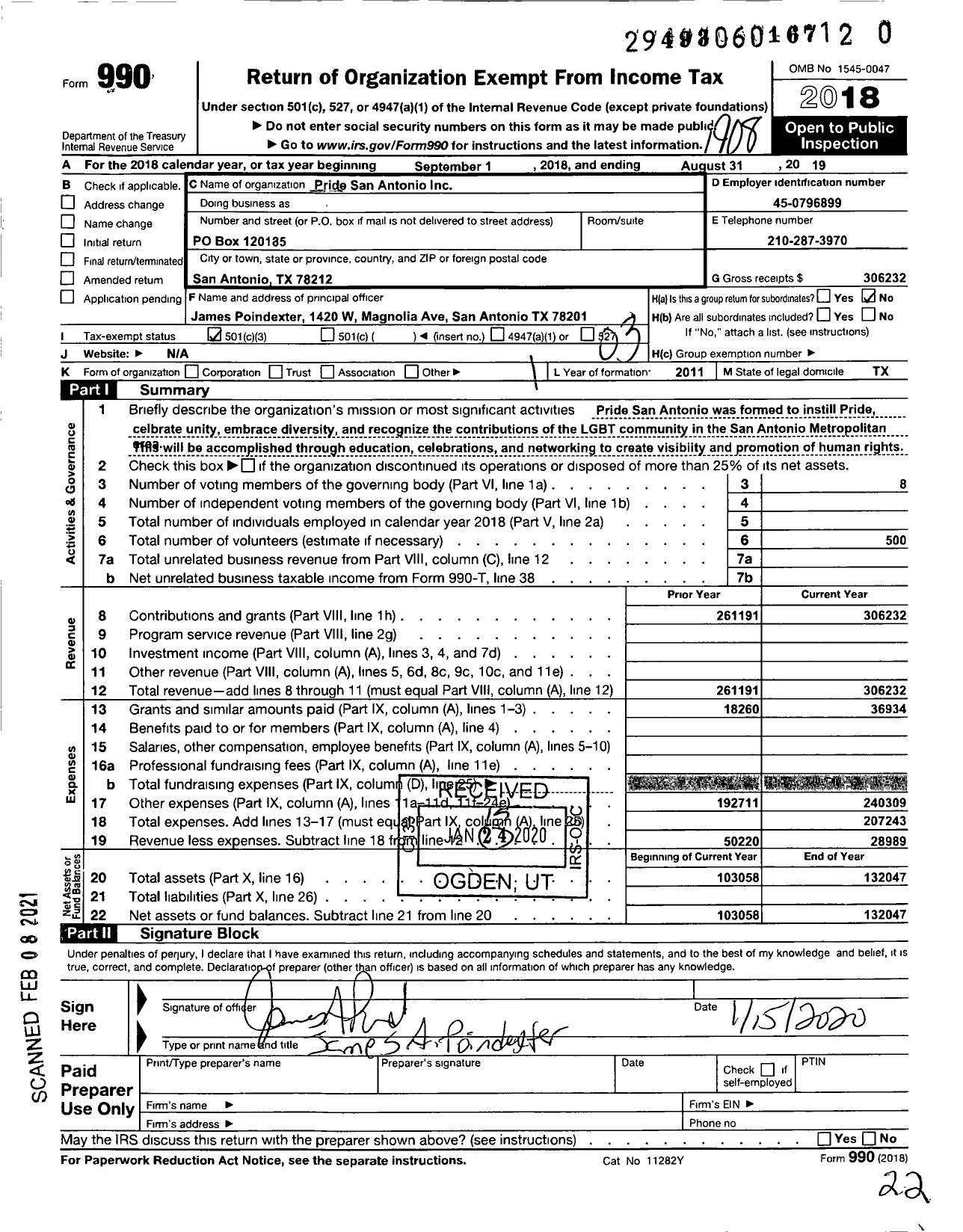 Image of first page of 2018 Form 990 for Pride San Antonio