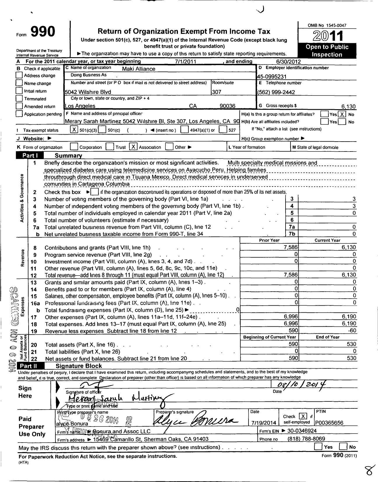 Image of first page of 2011 Form 990 for Maki Alliance