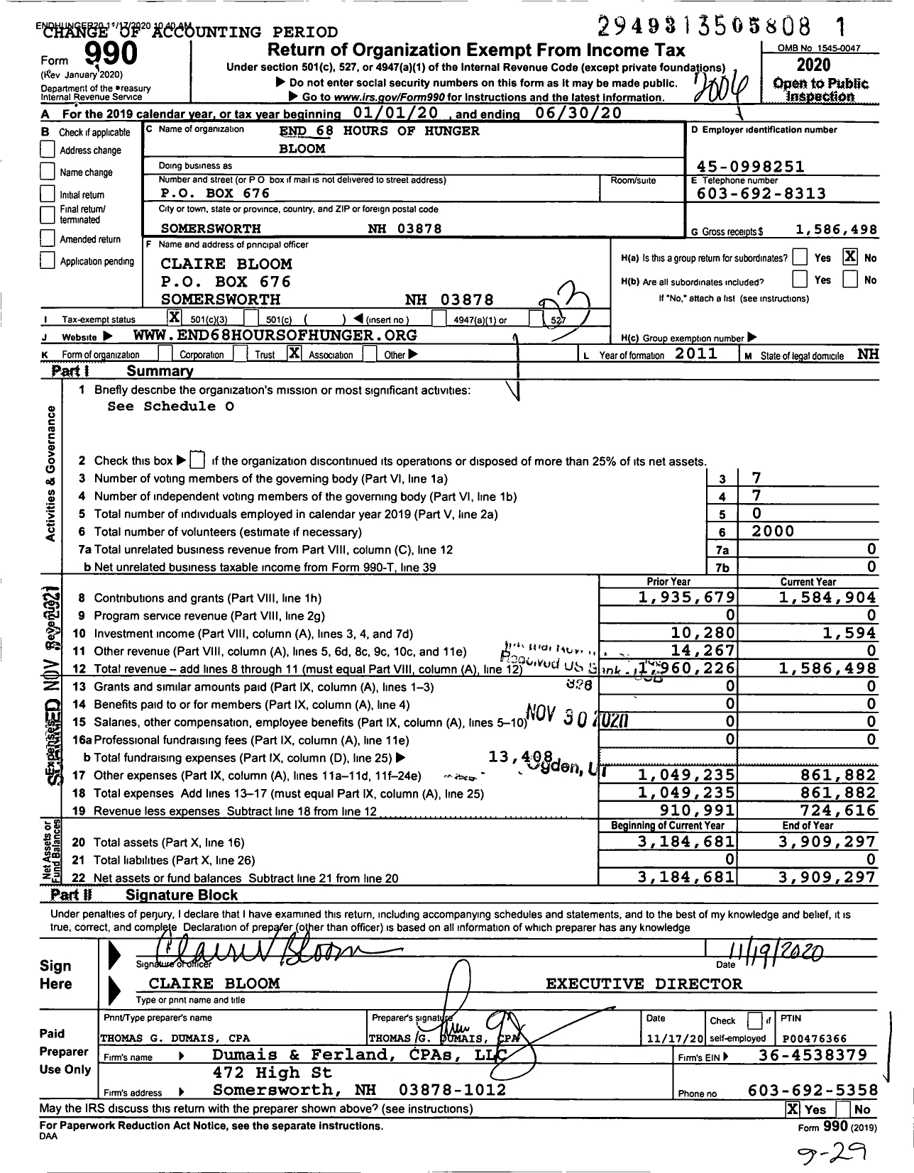 Image of first page of 2019 Form 990 for End 68 Hours of Hunger