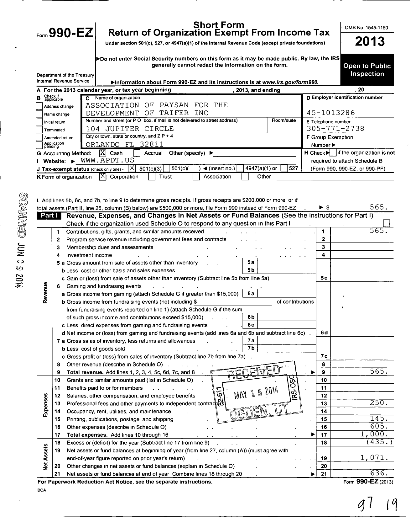 Image of first page of 2013 Form 990EZ for Kore Haiti