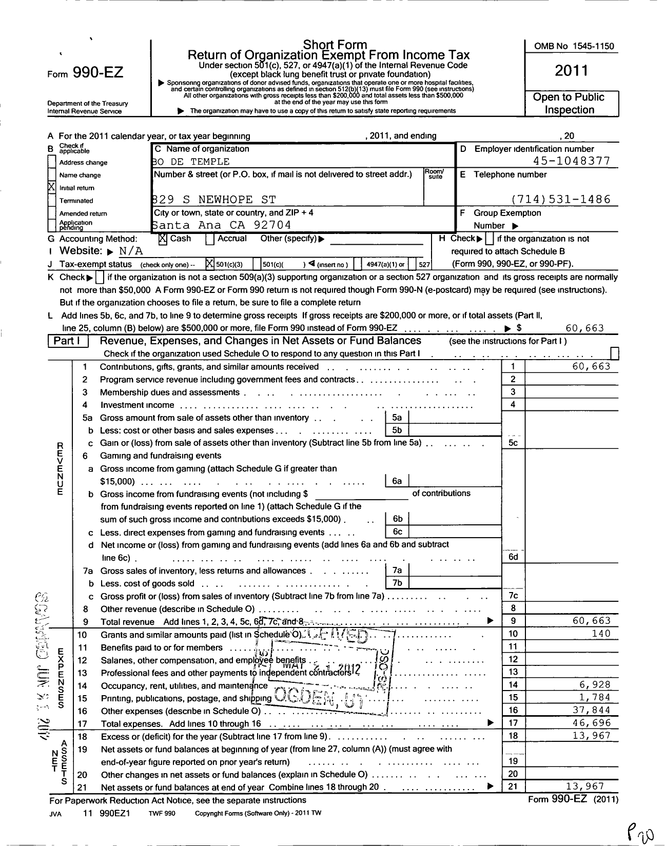 Image of first page of 2011 Form 990EZ for American Bo de Buddhist Temple Association