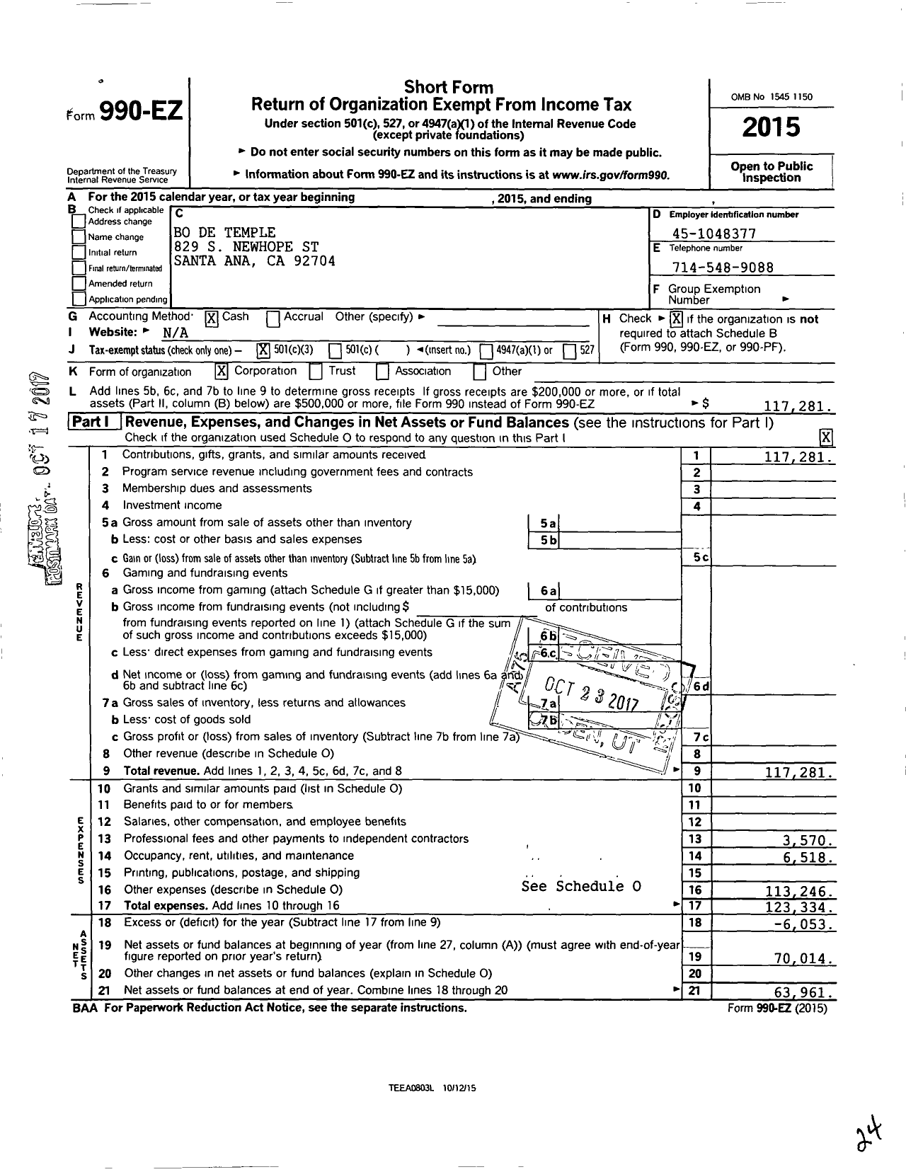 Image of first page of 2016 Form 990EZ for American Bo de Buddhist Temple Association