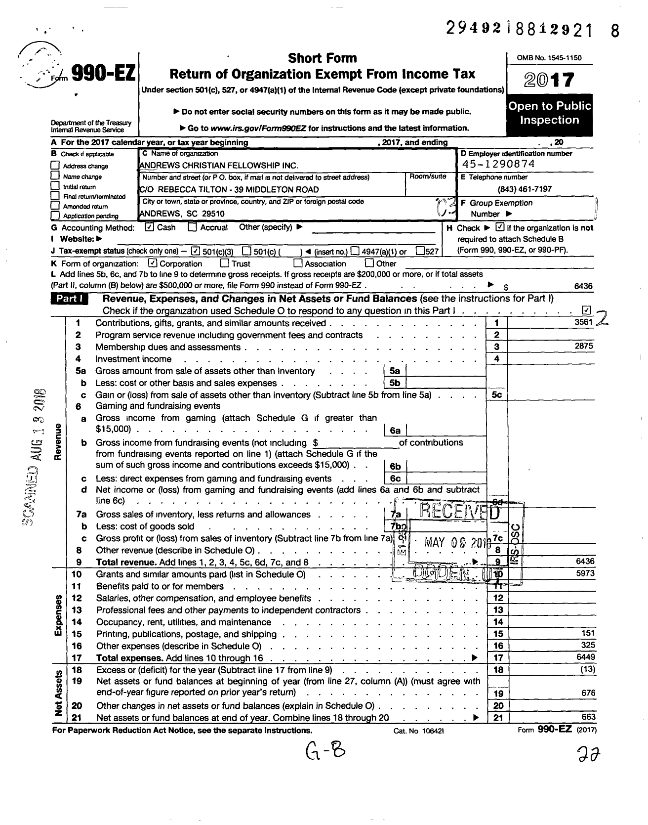 Image of first page of 2017 Form 990EZ for Nesmith and Morrisville Concern Citizens