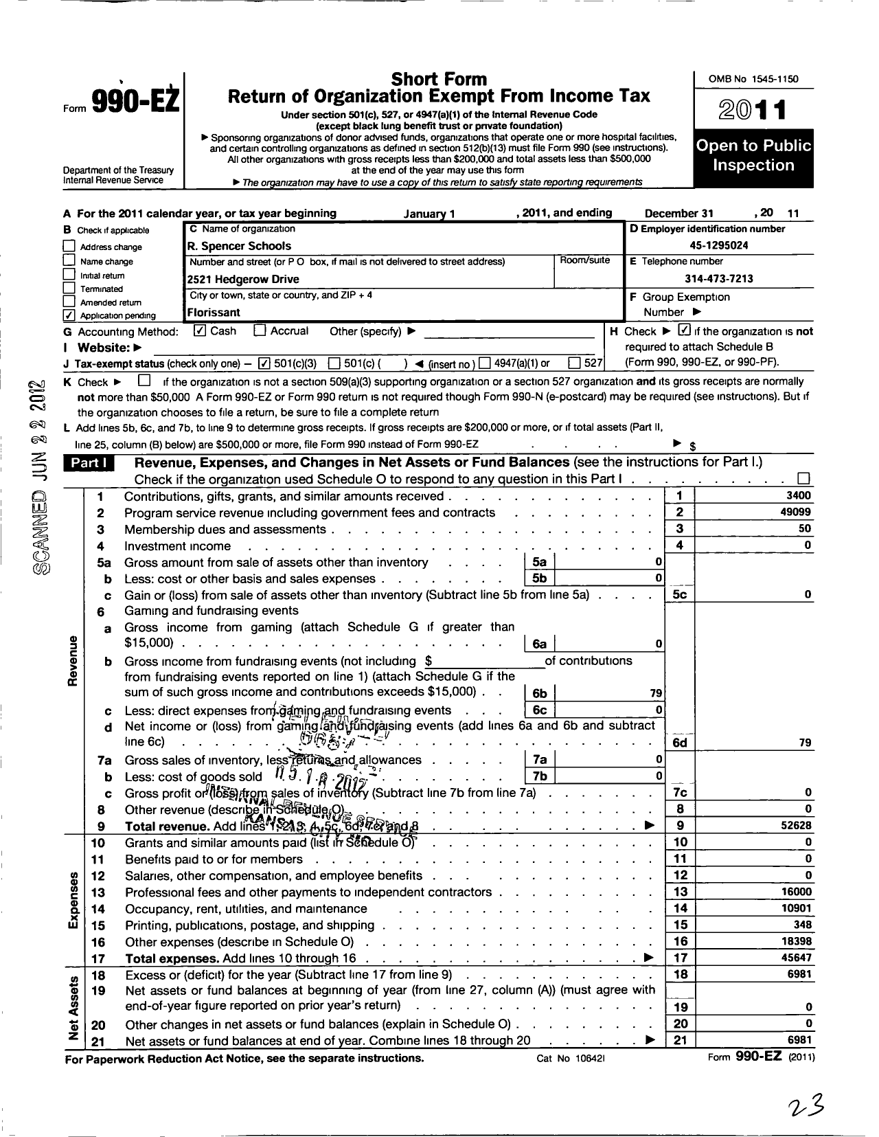 Image of first page of 2011 Form 990EZ for New Heights Community Resource Center