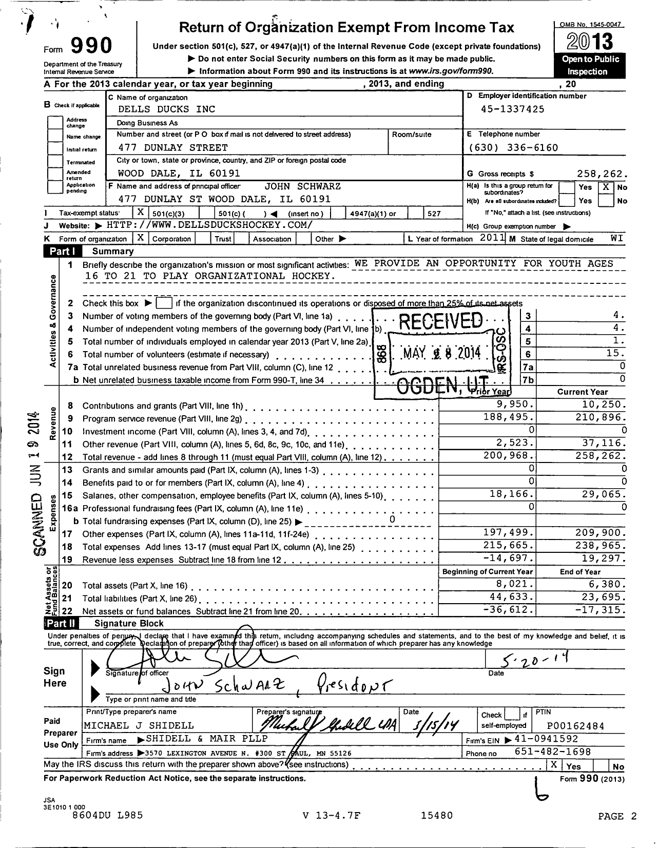 Image of first page of 2013 Form 990 for Dells Ducks