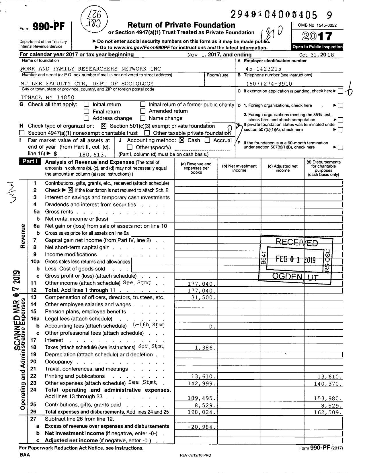 Image of first page of 2017 Form 990PF for Work and Family Researchers Network