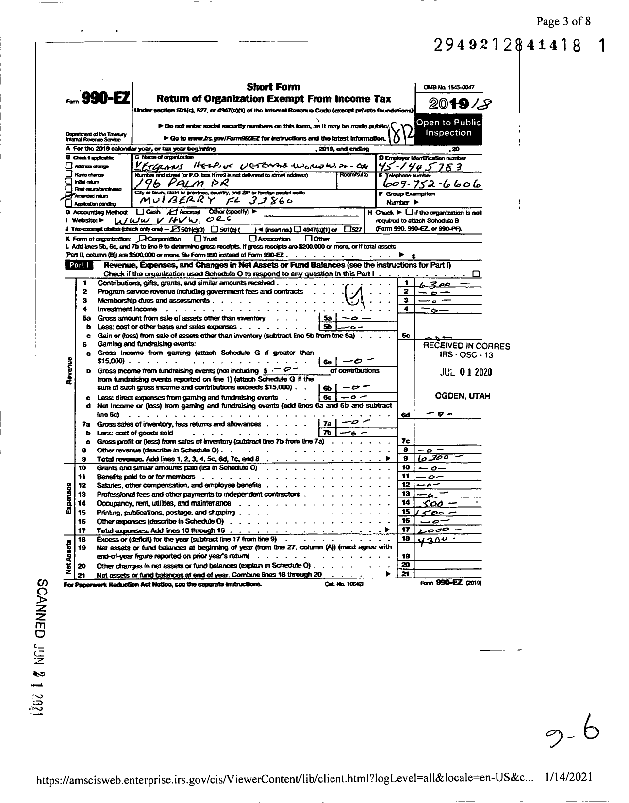 Image of first page of 2018 Form 990EZ for Veterans Helping Veterans Worldwide Org