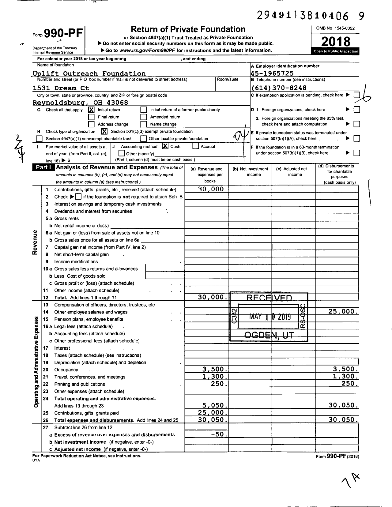 Image of first page of 2018 Form 990PF for Ohio Haitian Community Network