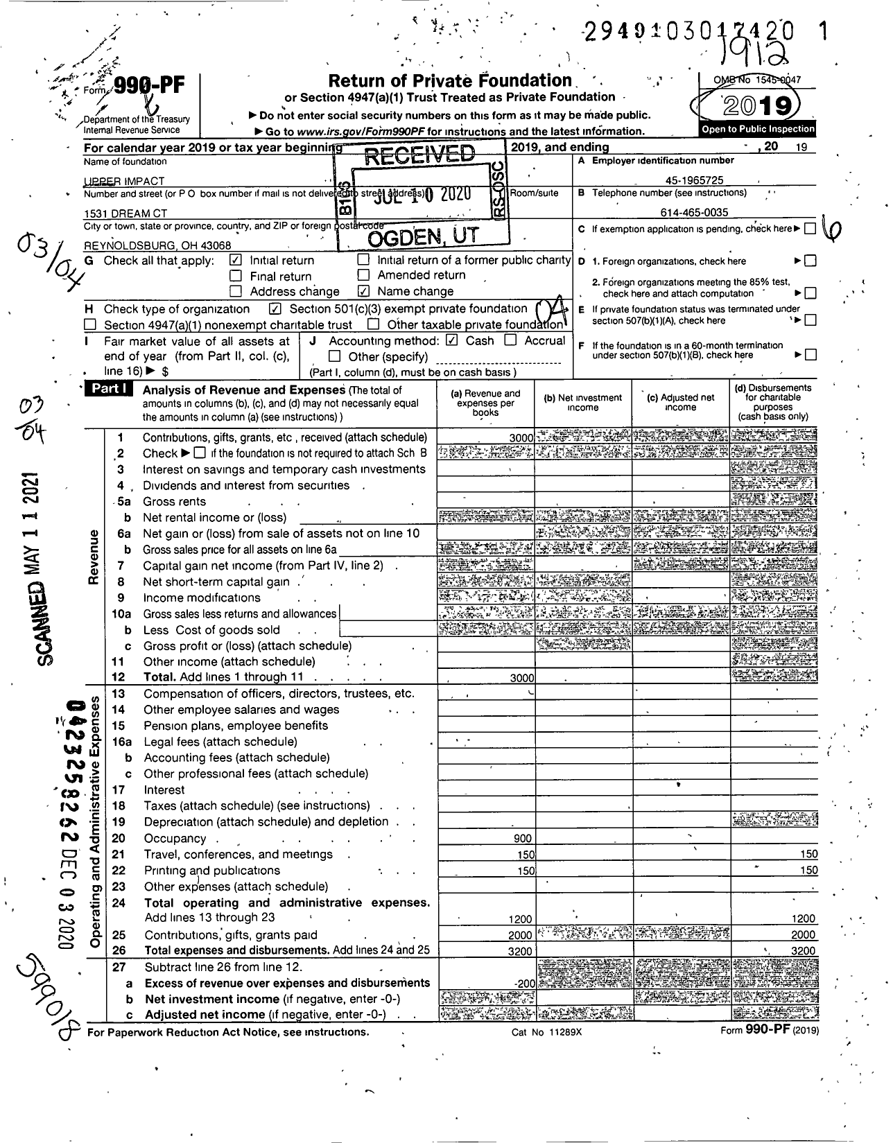 Image of first page of 2019 Form 990PF for Ohio Haitian Community Network