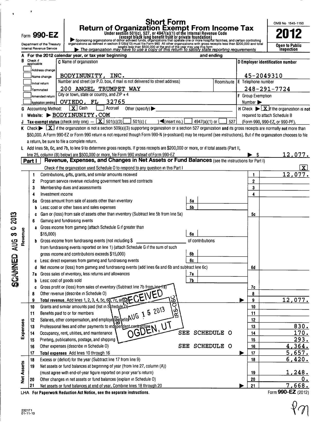 Image of first page of 2012 Form 990EZ for BodyInUnity