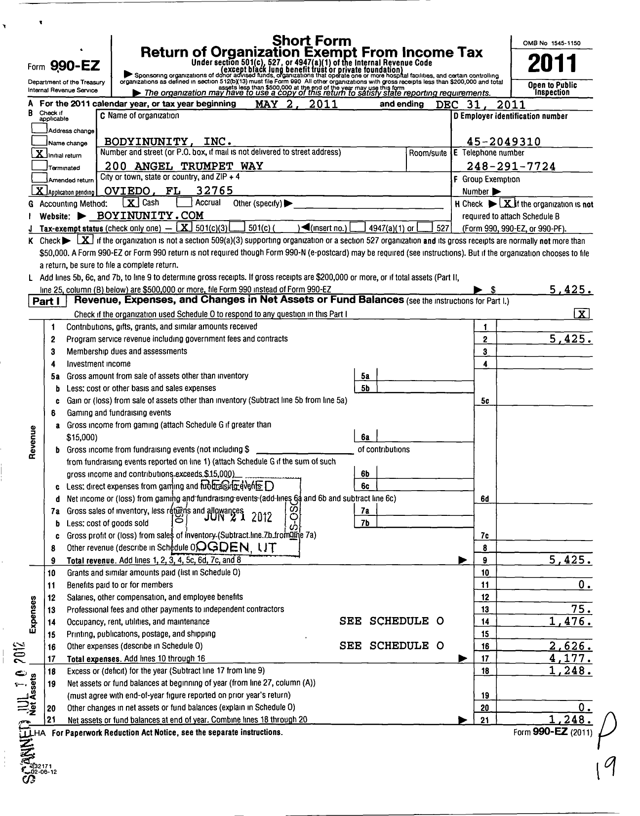 Image of first page of 2011 Form 990EZ for BodyInUnity