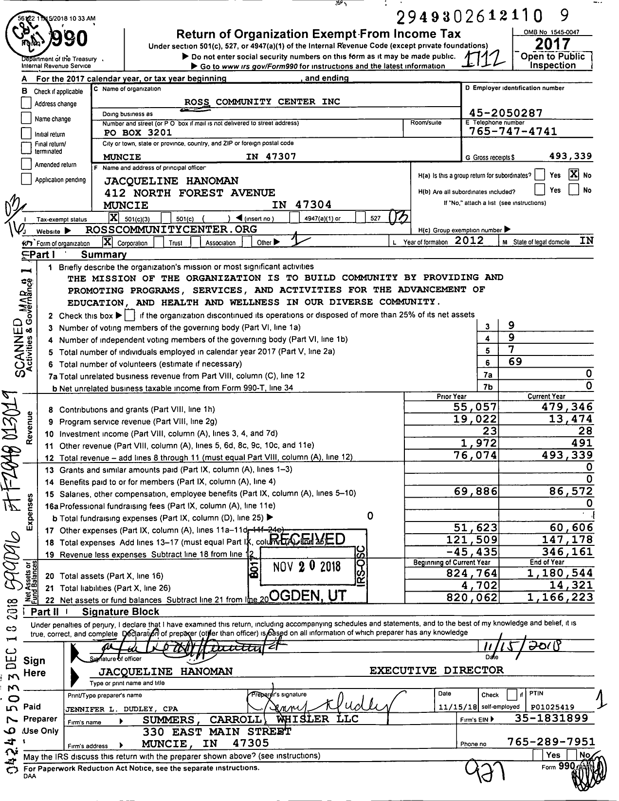 Image of first page of 2017 Form 990 for Ross Community Center