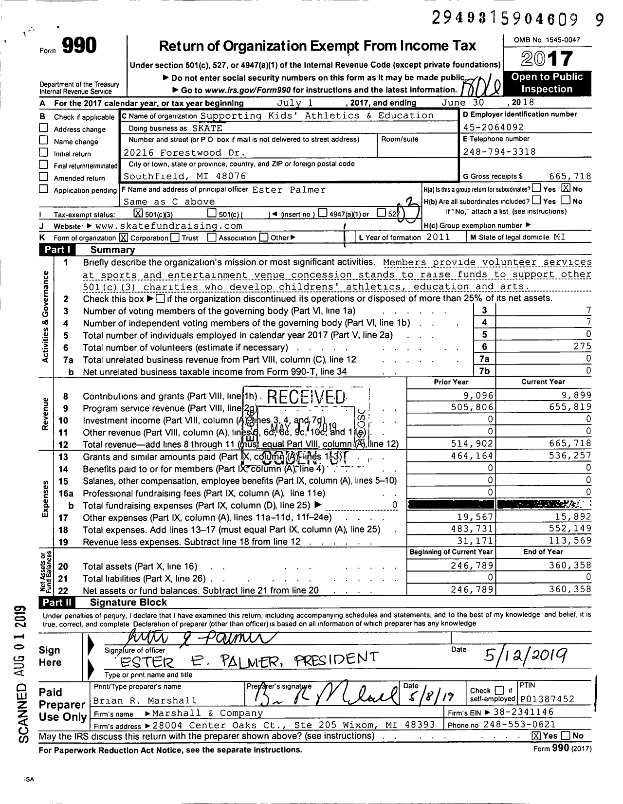 Image of first page of 2017 Form 990 for Supporting Kids Athletics and Education (SKATE)