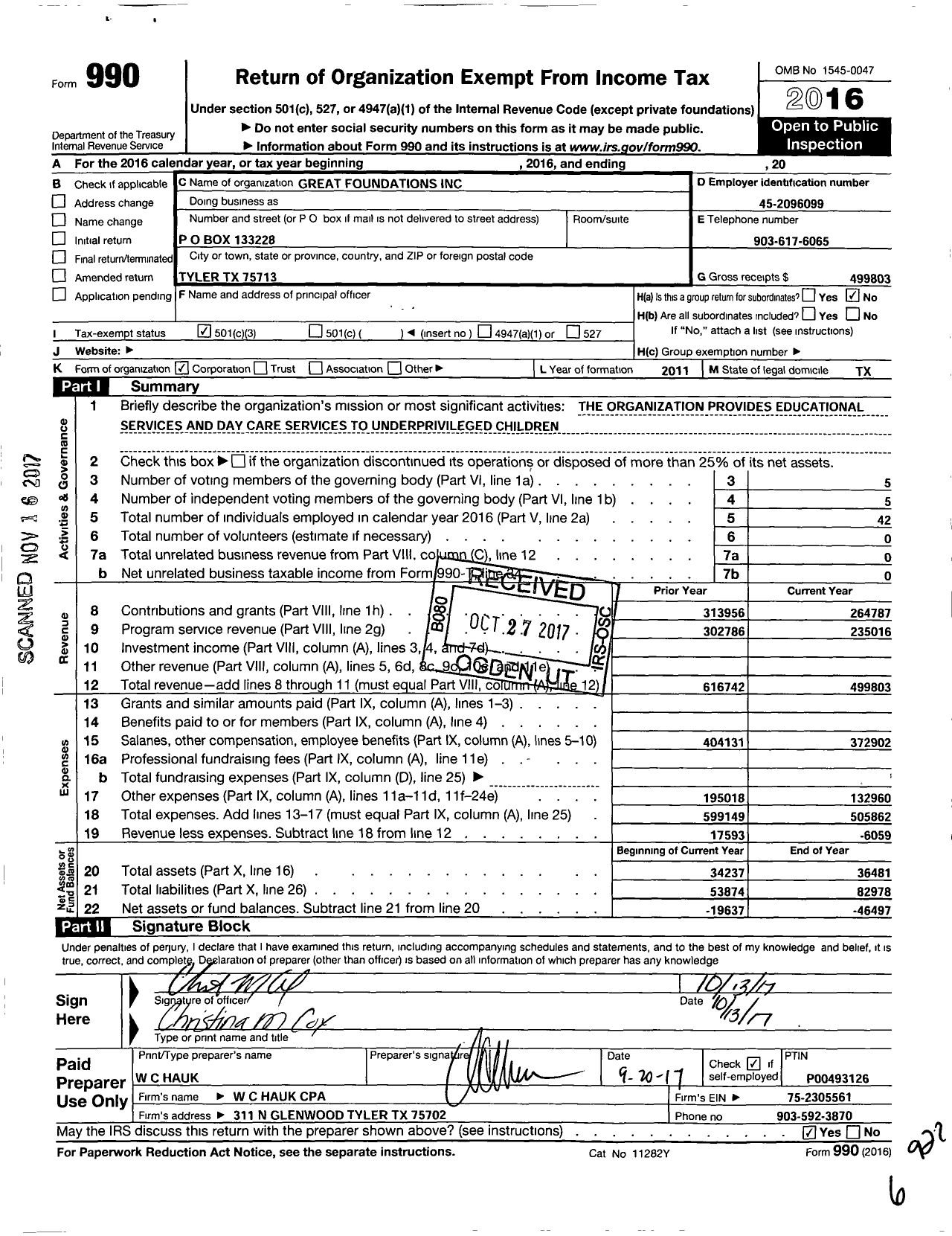 Image of first page of 2016 Form 990 for Great Foundations