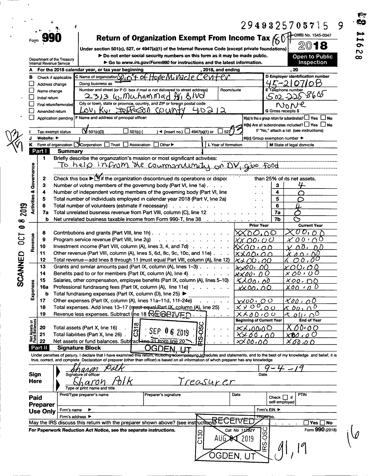 Image of first page of 2017 Form 990 for Spirit of Hope Miracle Center