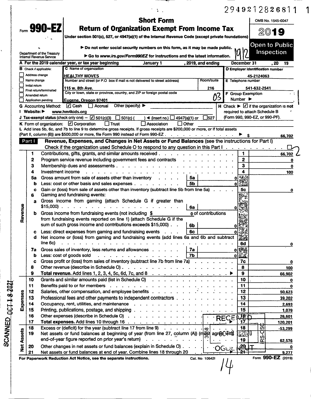 Image of first page of 2019 Form 990EZ for Healthy Moves