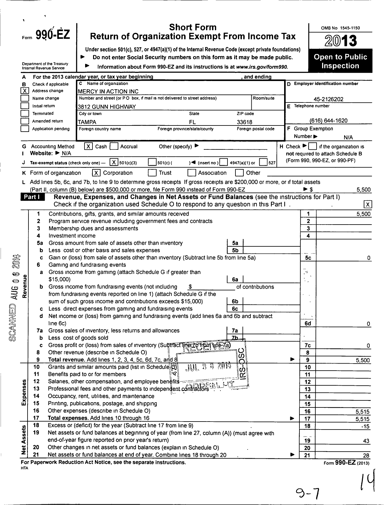 Image of first page of 2013 Form 990EZ for Mercy in Action