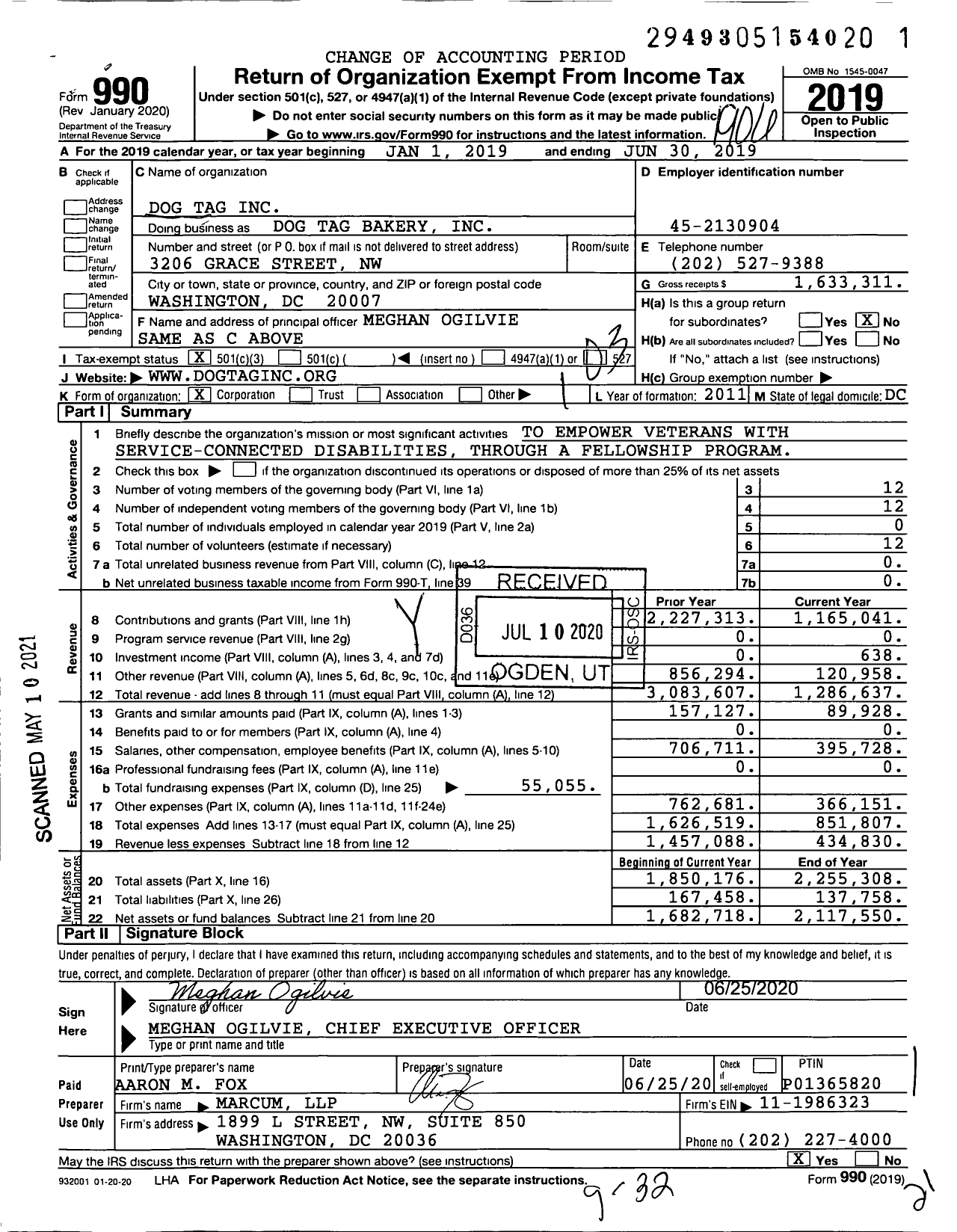 Image of first page of 2018 Form 990 for Dog Tag Bakery