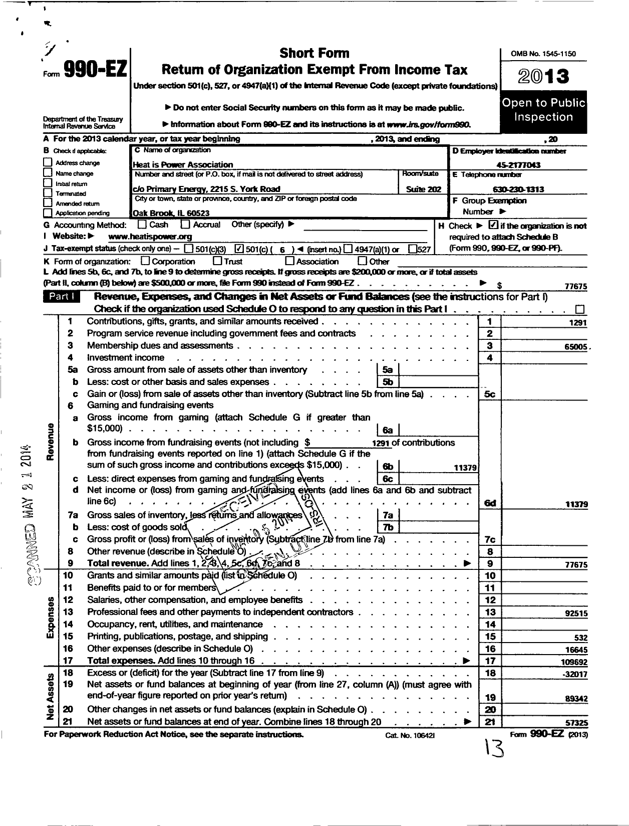 Image of first page of 2013 Form 990EO for Heat Is Power Association