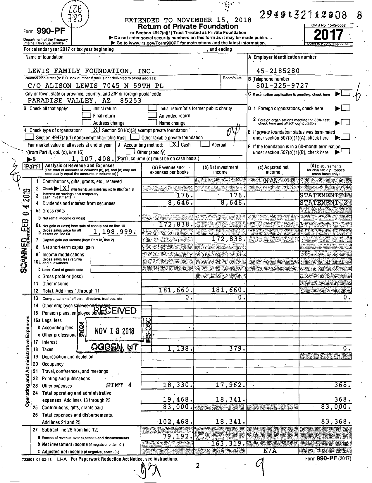 Image of first page of 2017 Form 990PF for Lewis Family Foundation