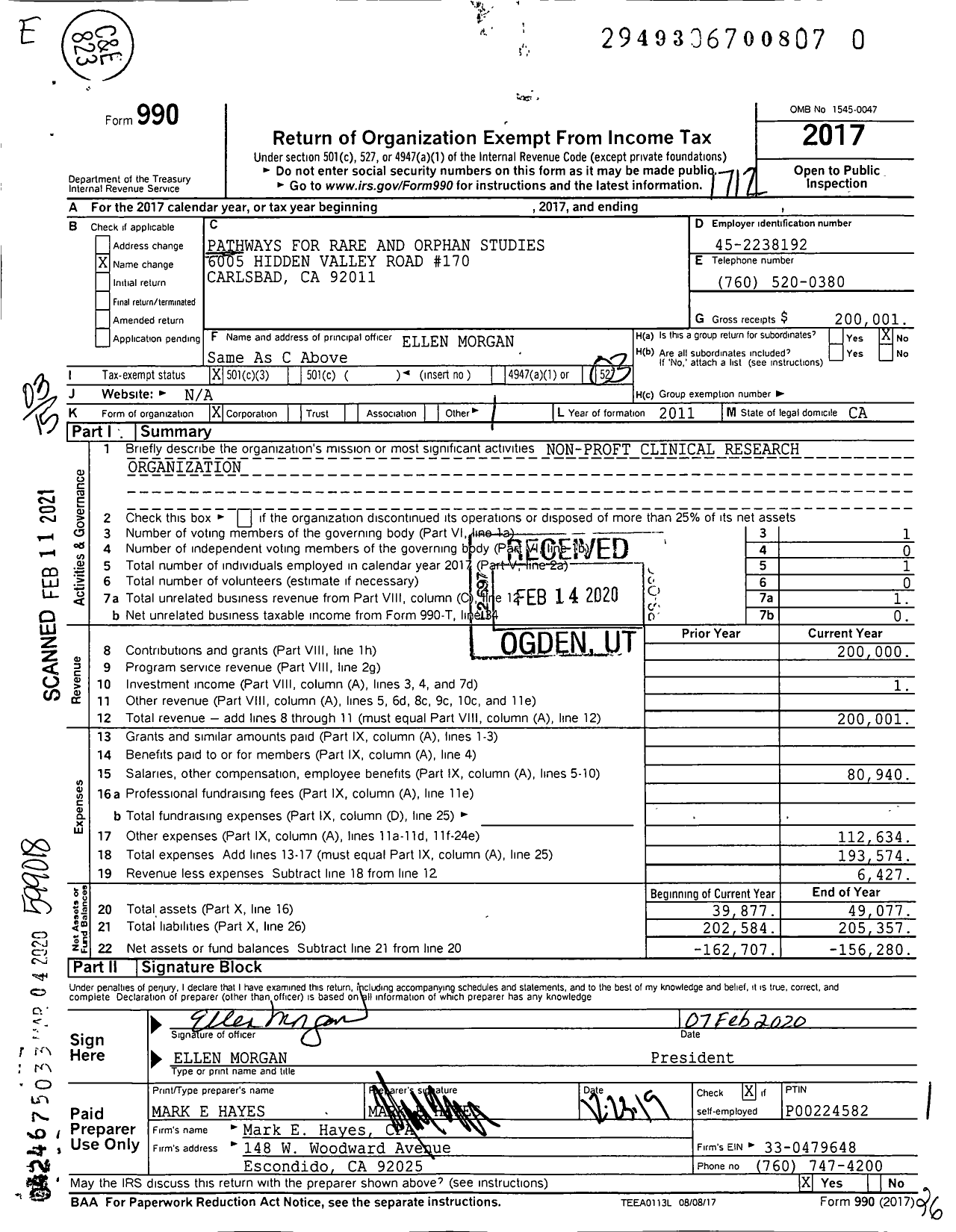 Image of first page of 2017 Form 990 for Pathways for Rare and Orphan Studies