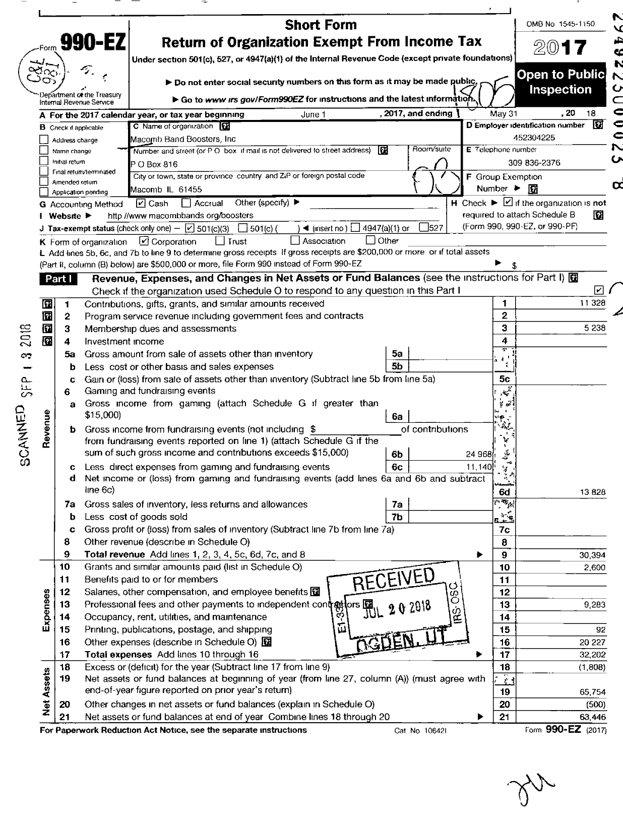 Image of first page of 2017 Form 990EZ for Macomb Band Boosters