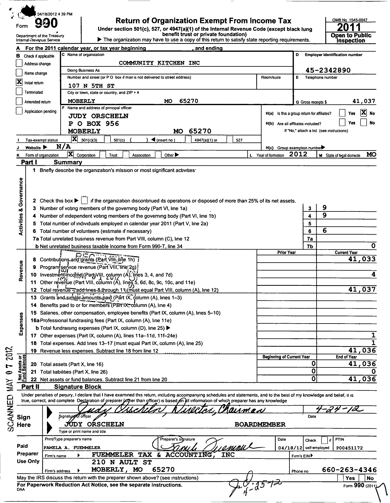 Image of first page of 2011 Form 990 for Community Kitchen