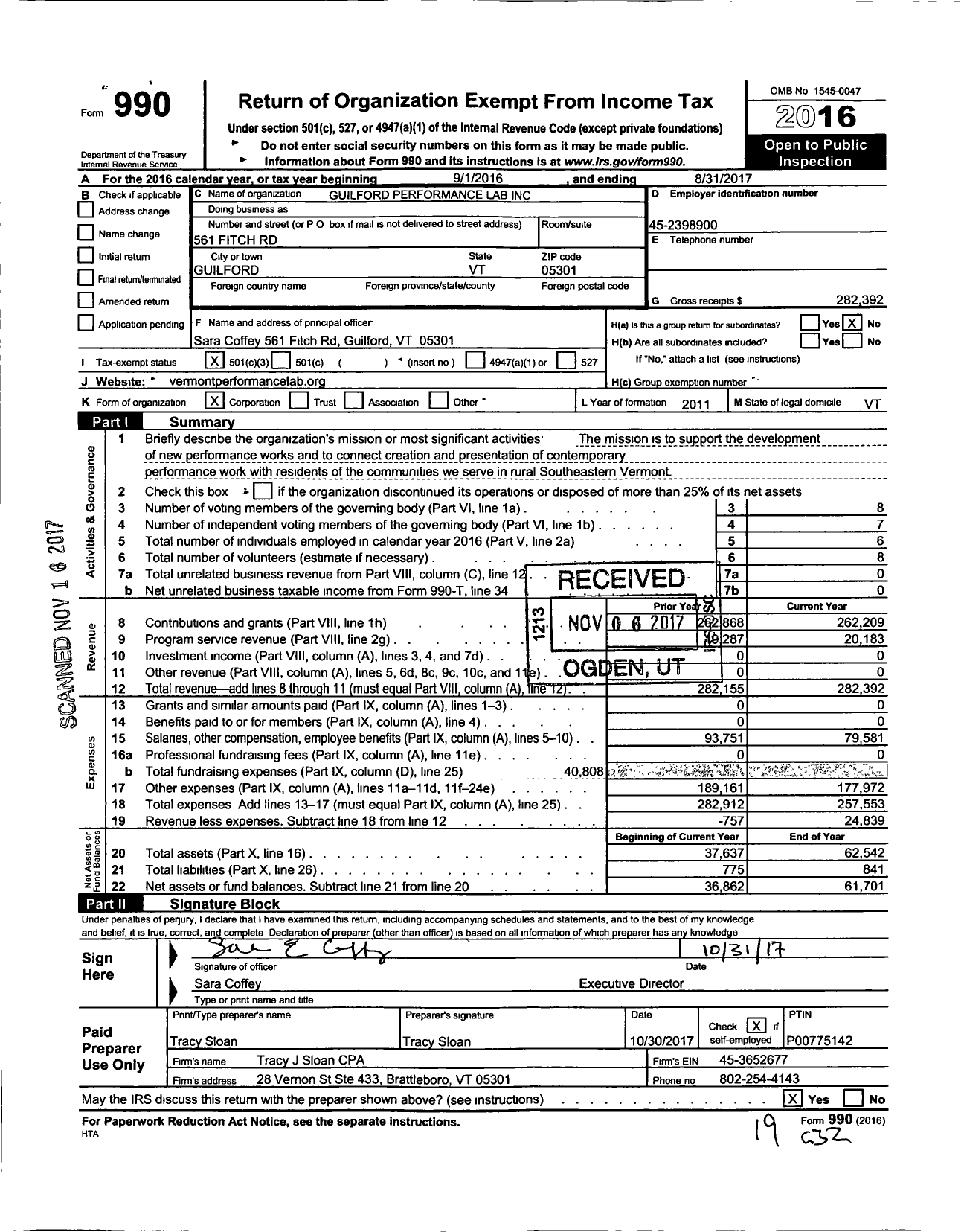 Image of first page of 2016 Form 990 for Guilford Performance Lab