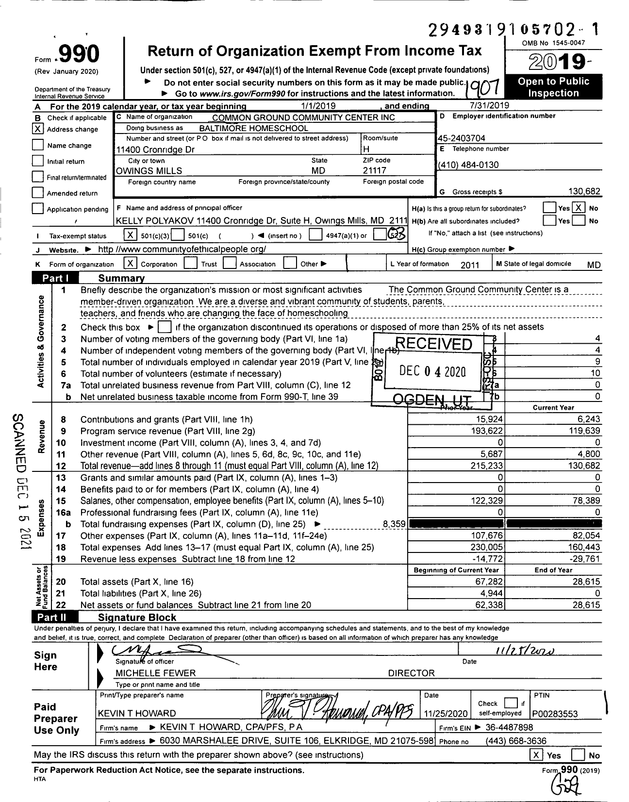 Image of first page of 2018 Form 990 for Baltimore Homeschool