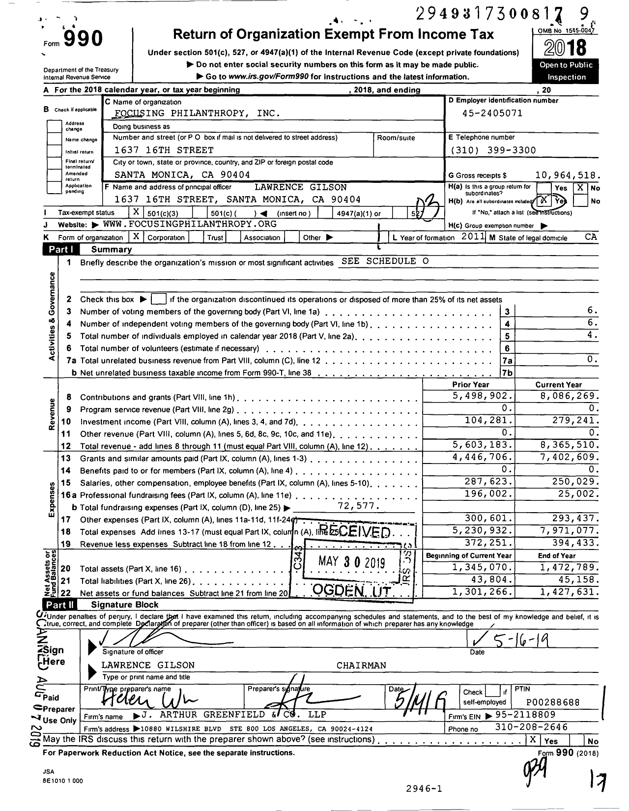 Image of first page of 2018 Form 990 for Focusing Philanthropy