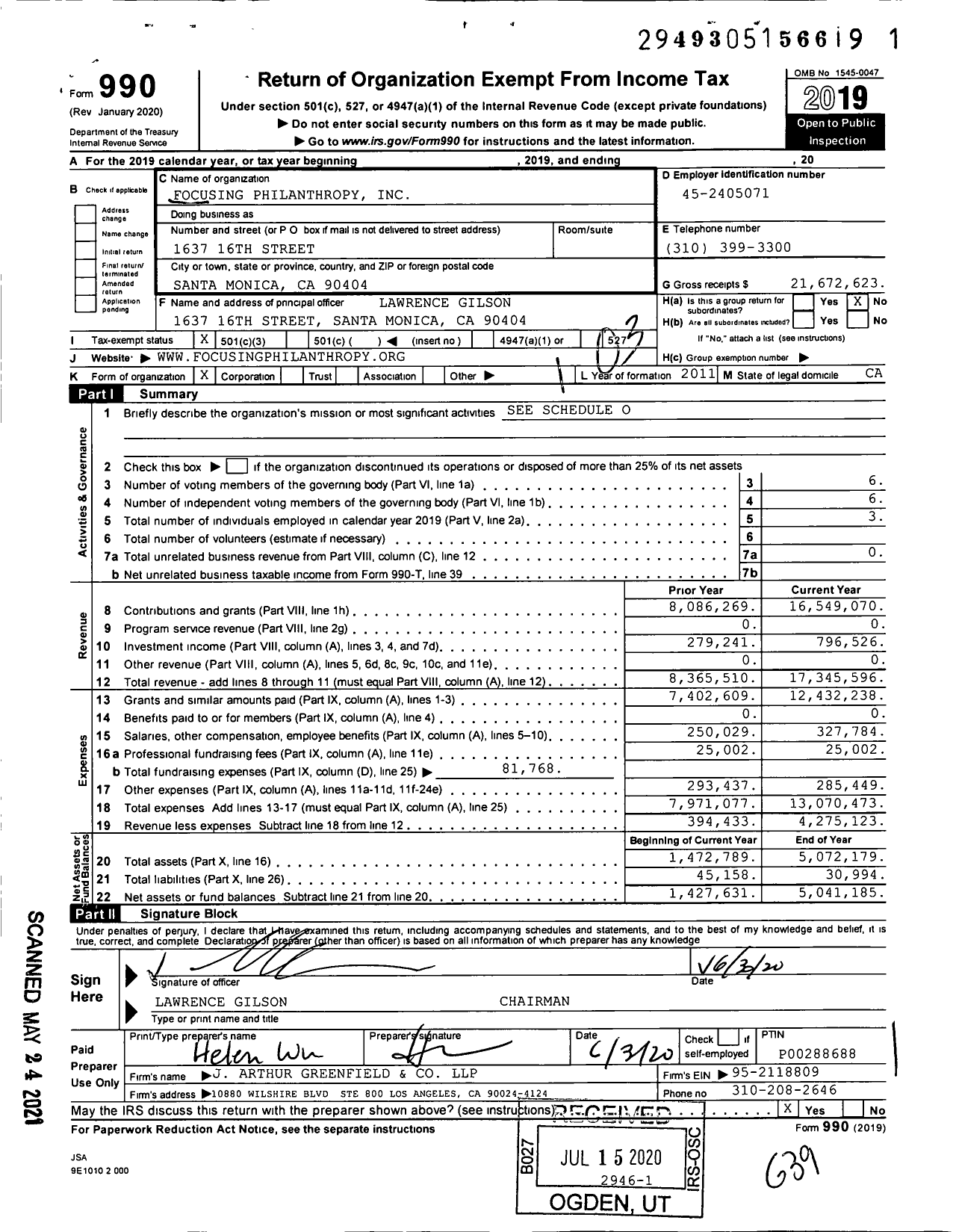 Image of first page of 2019 Form 990 for Focusing Philanthropy