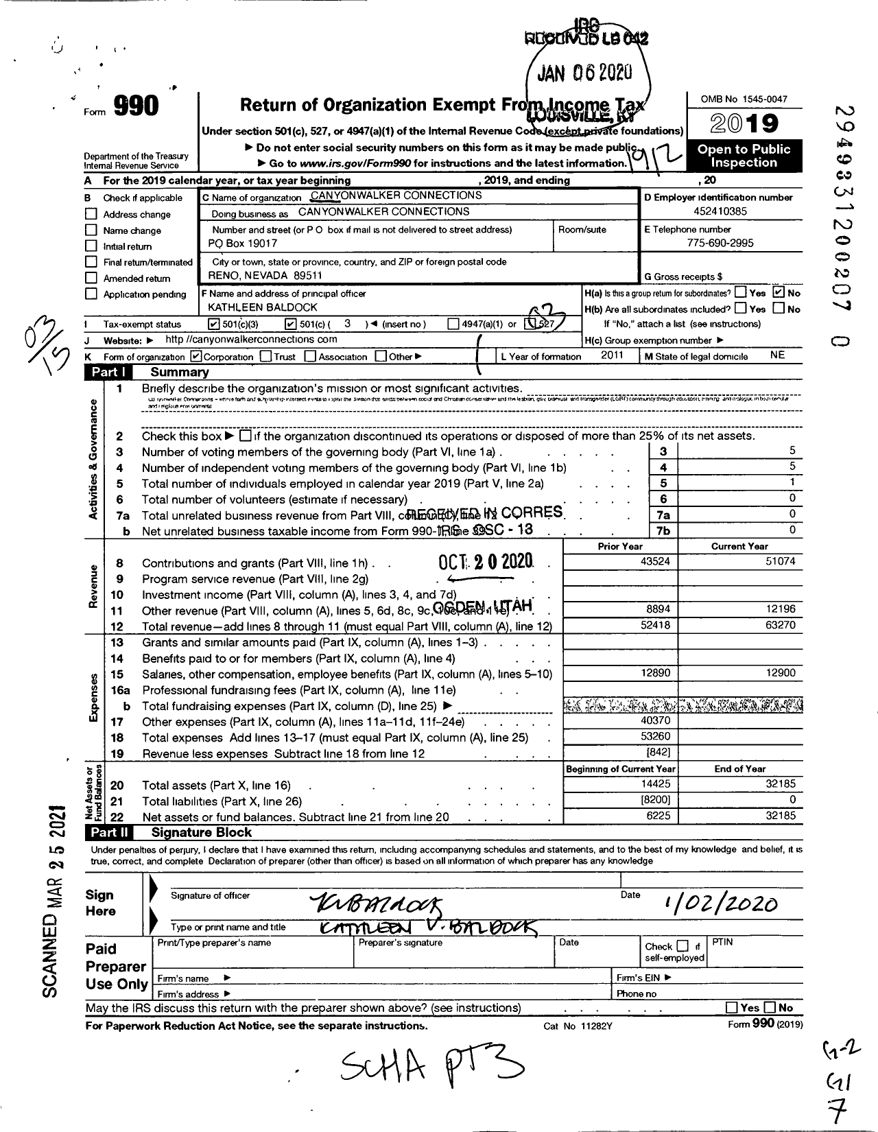 Image of first page of 2019 Form 990 for Canyonwalker Connections