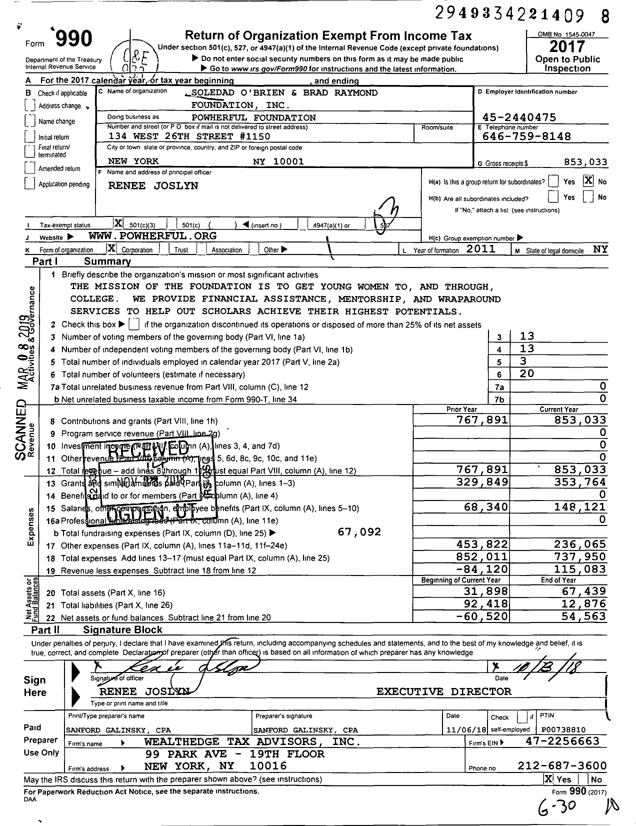 Image of first page of 2017 Form 990 for Powherful Foundation