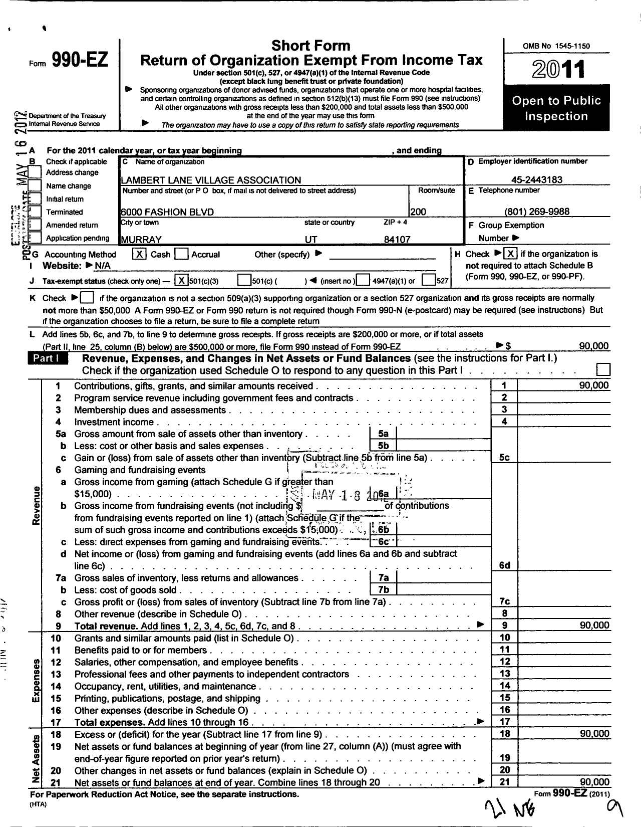 Image of first page of 2011 Form 990EZ for Lambert Lane Village Association