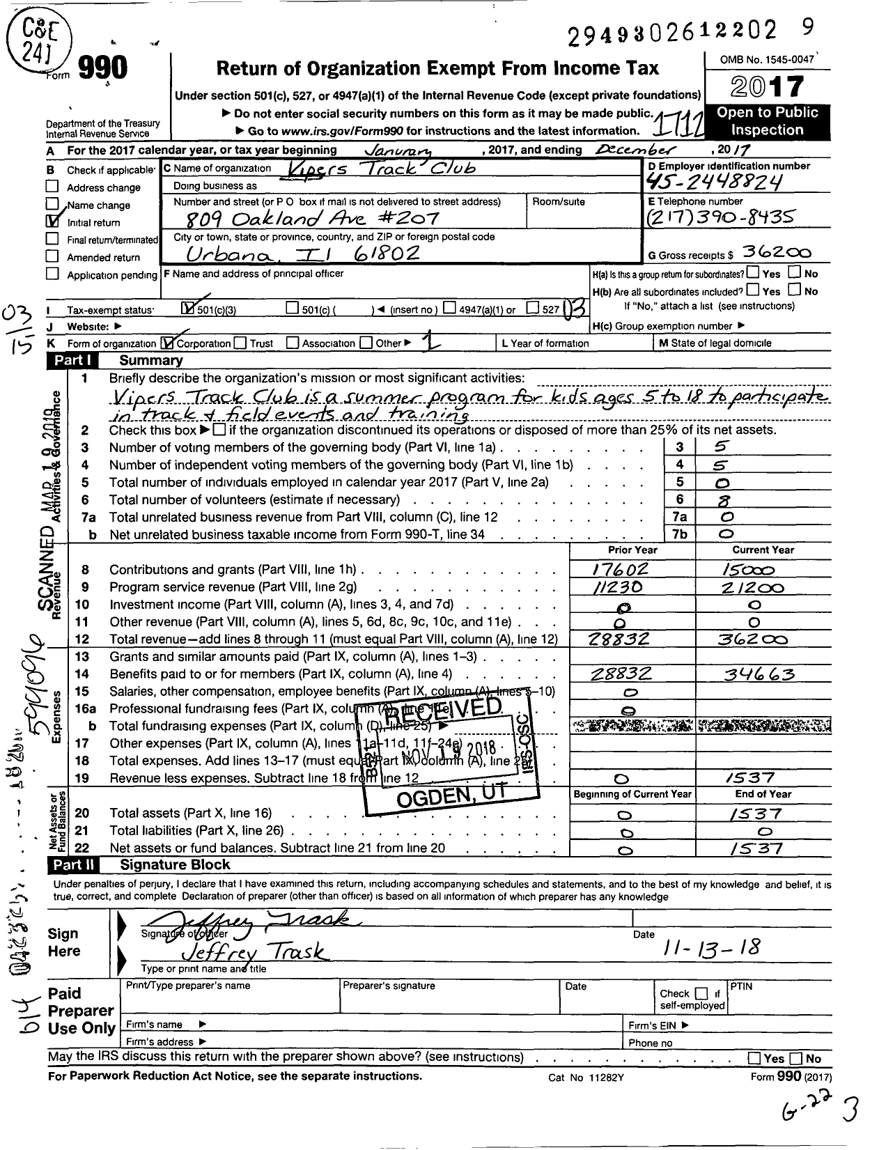 Image of first page of 2017 Form 990 for Vipers Track Club