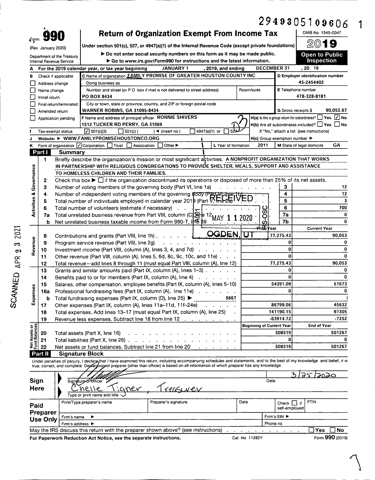 Image of first page of 2019 Form 990 for Family Promise of Greater Houston County