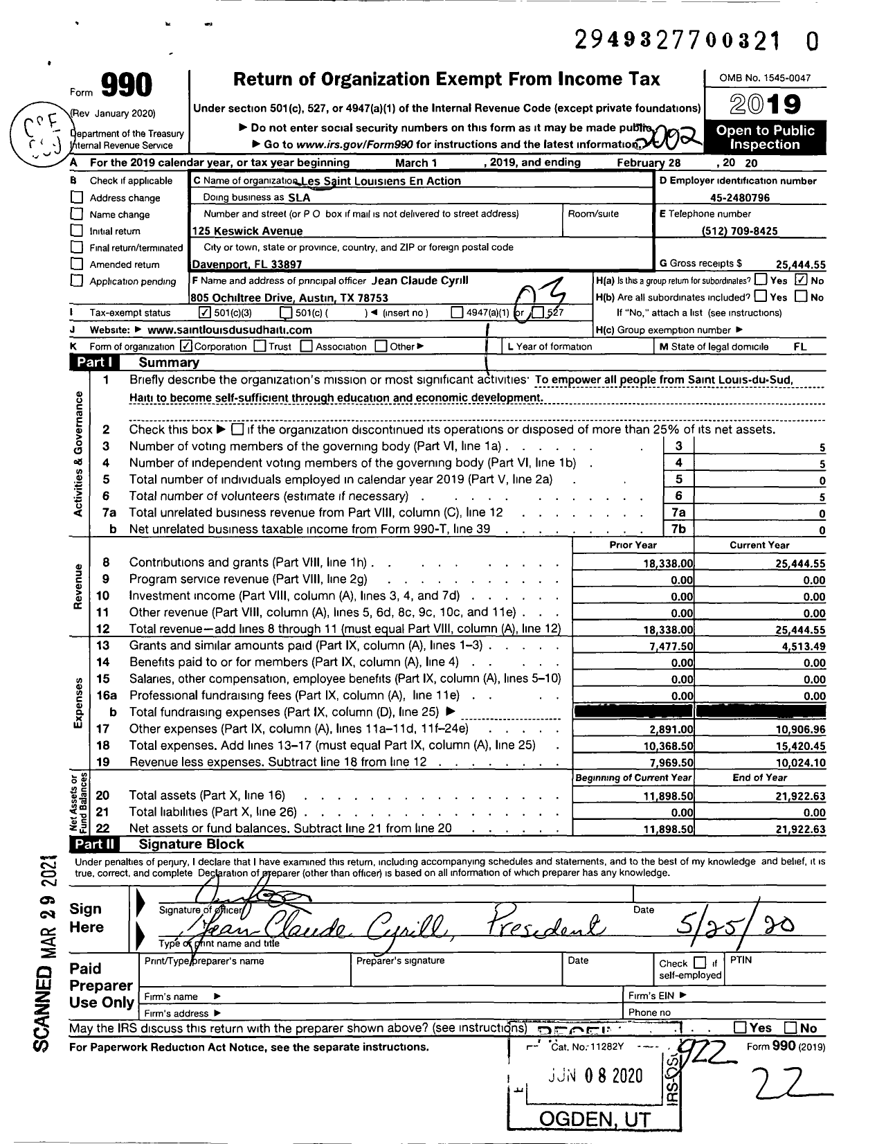 Image of first page of 2019 Form 990 for Les Saint Louisiens En Action