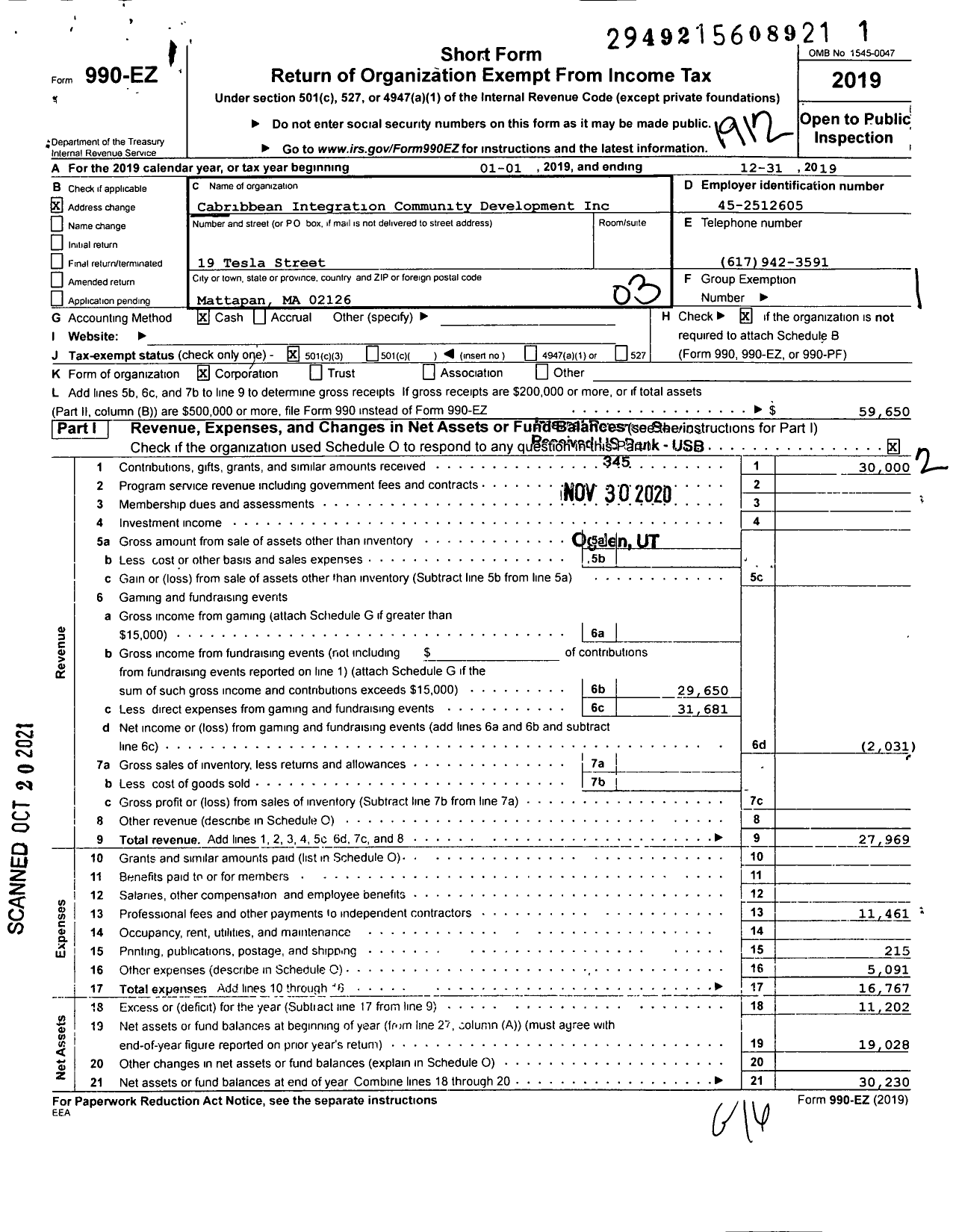 Image of first page of 2019 Form 990EZ for Caribbean Integration Community