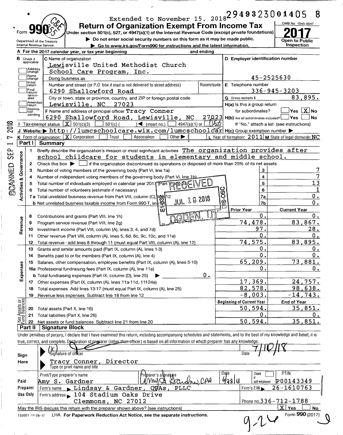 Image of first page of 2017 Form 990 for Lewisville United Methodist Church School Care Program