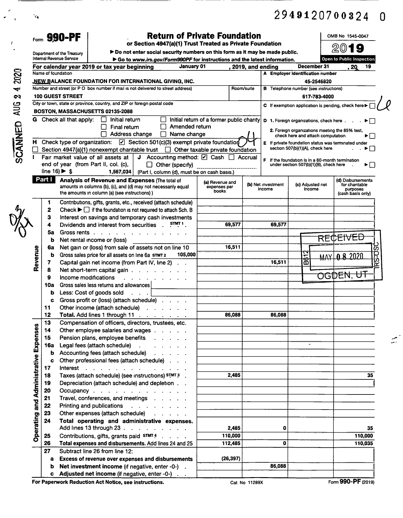 Image of first page of 2019 Form 990PR for New Balance Foundation for International Giving