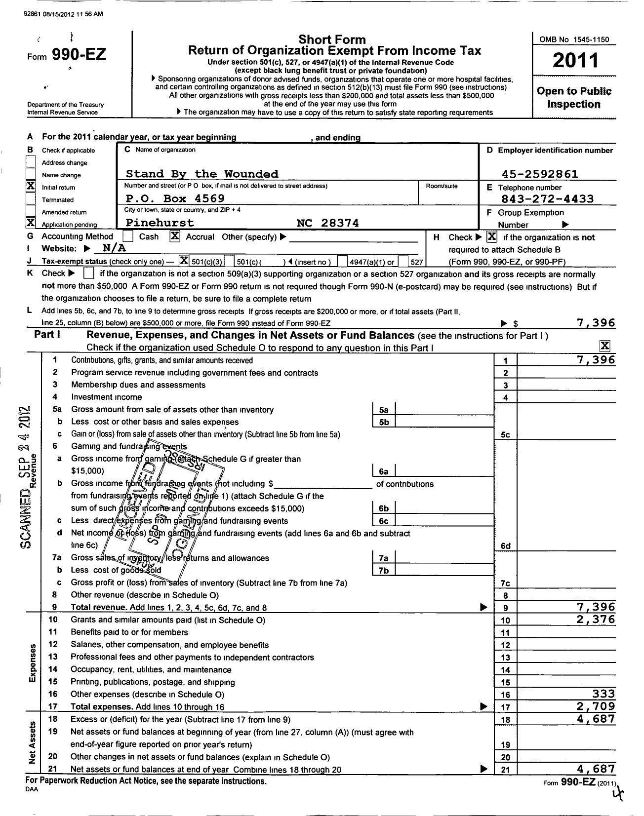 Image of first page of 2011 Form 990EZ for Stand By the Wounded