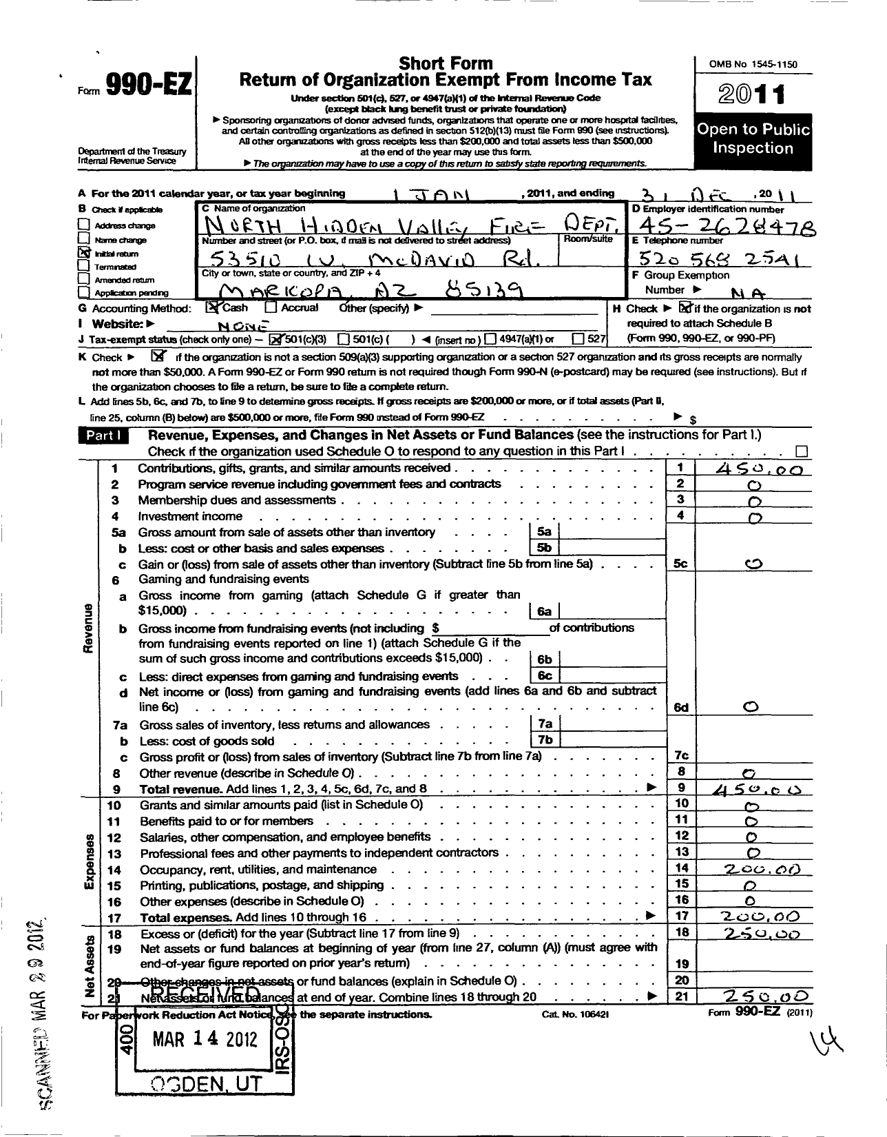 Image of first page of 2011 Form 990EZ for millar airport