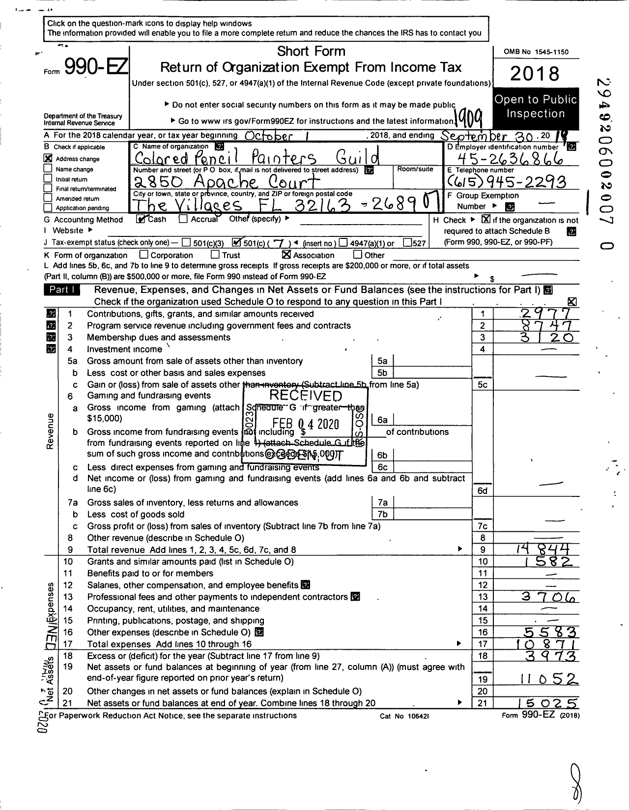 Image of first page of 2018 Form 990EO for Colored Pencil Painters Guild