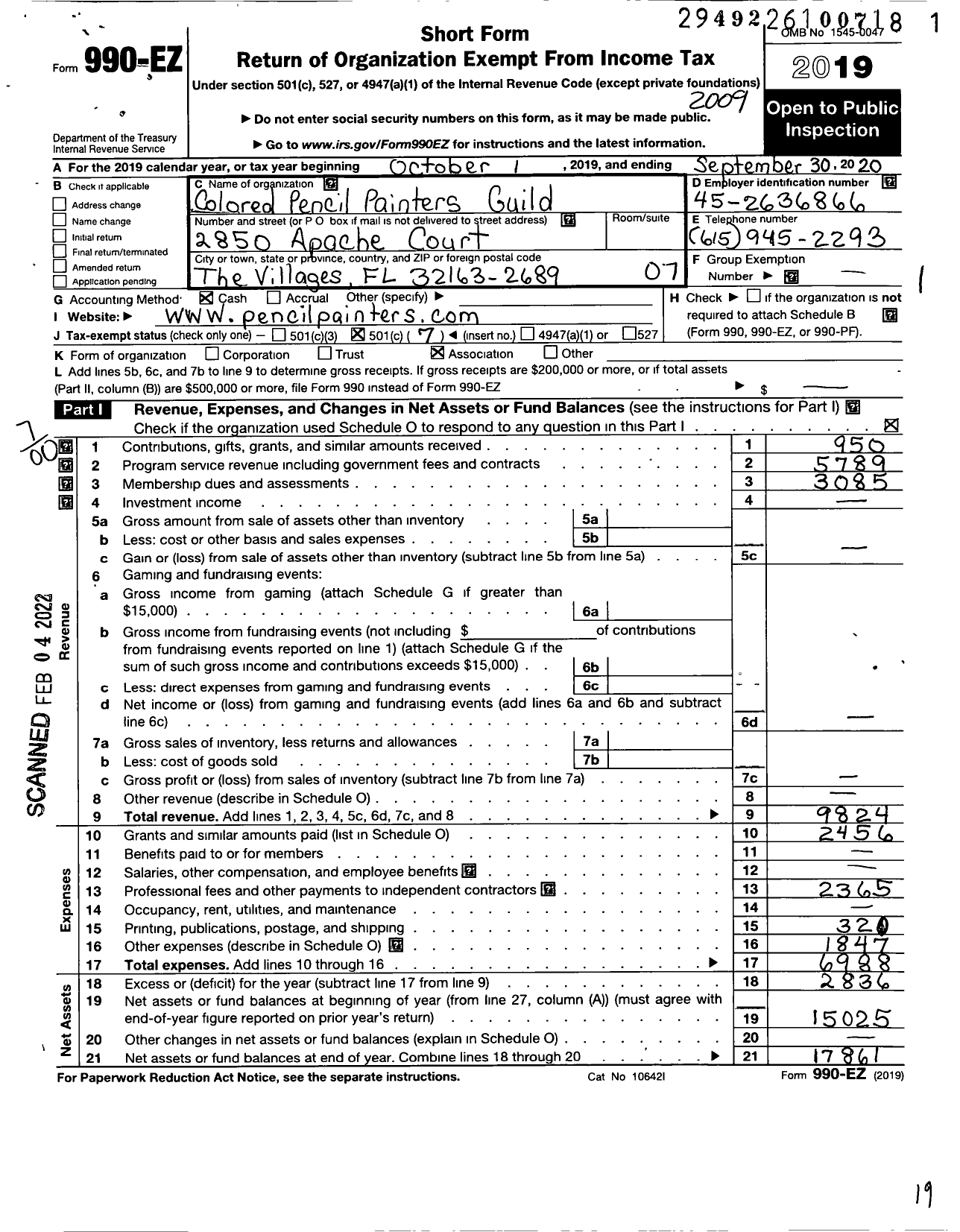 Image of first page of 2019 Form 990EO for Colored Pencil Painters Guild