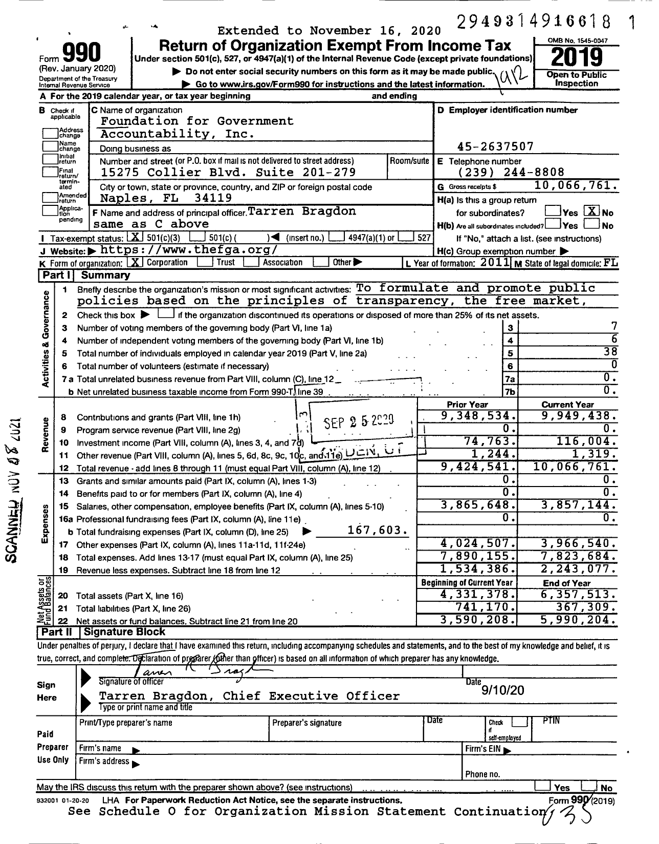 Image of first page of 2019 Form 990 for Foundation for Government Accountability