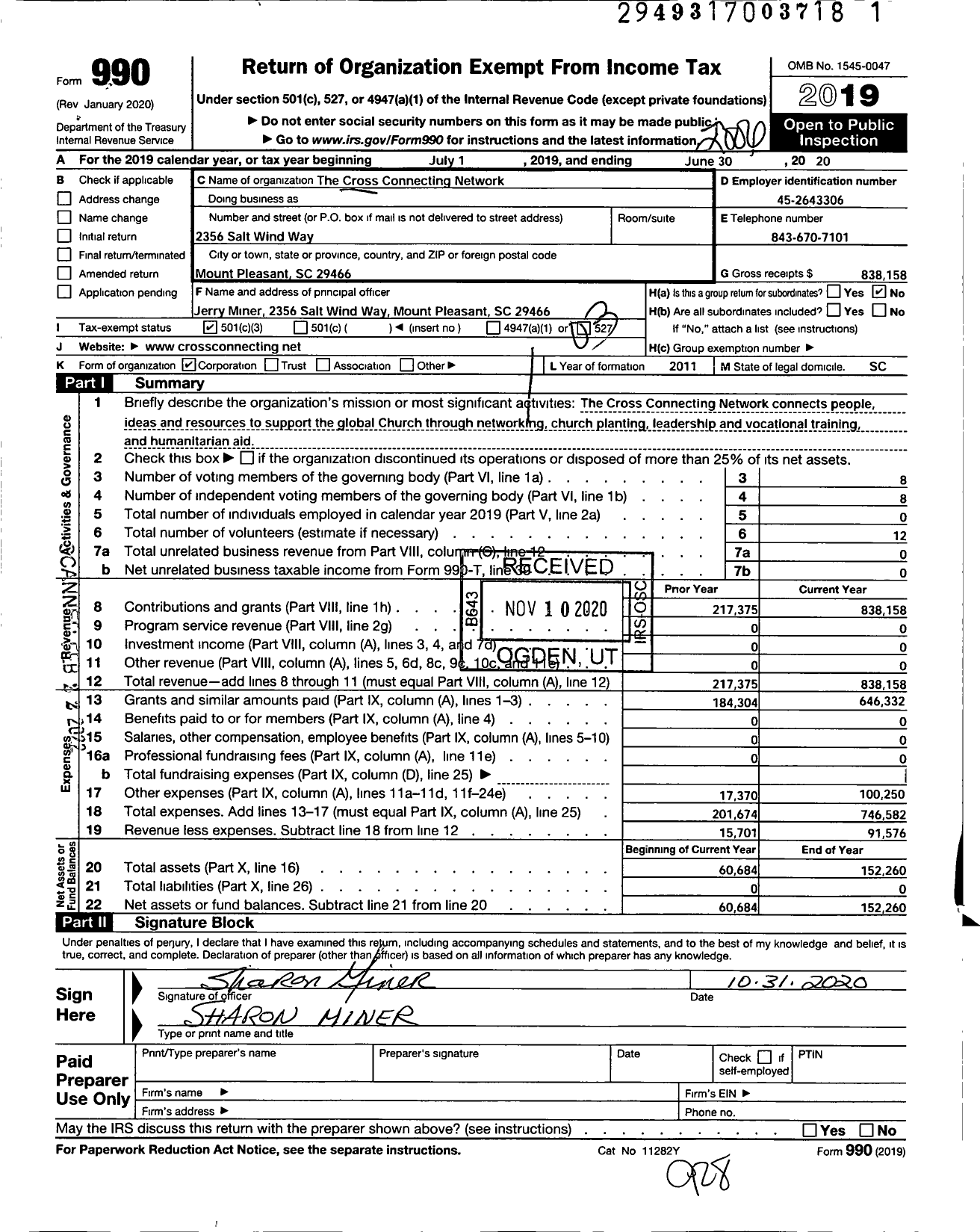 Image of first page of 2019 Form 990 for Cross Connecting Network