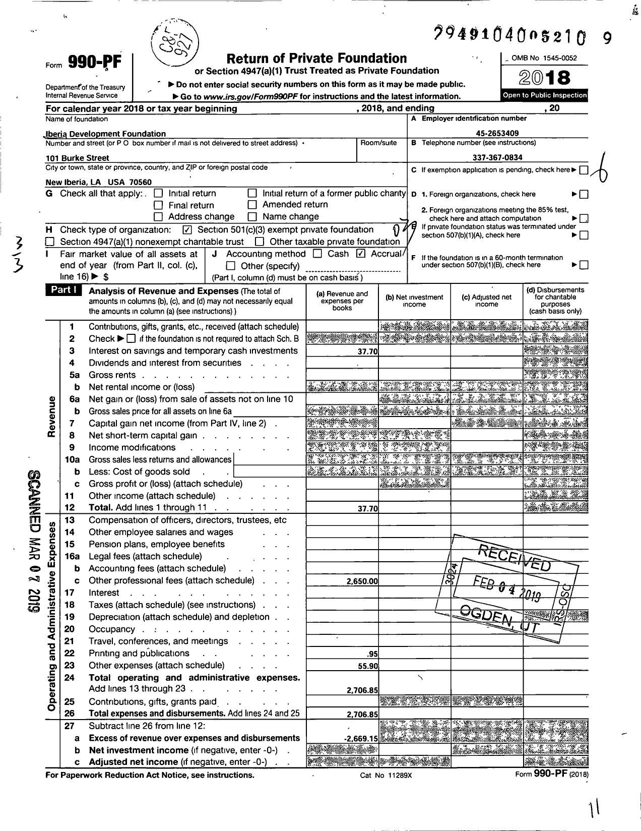 Image of first page of 2018 Form 990PF for Iberia Development Foundation