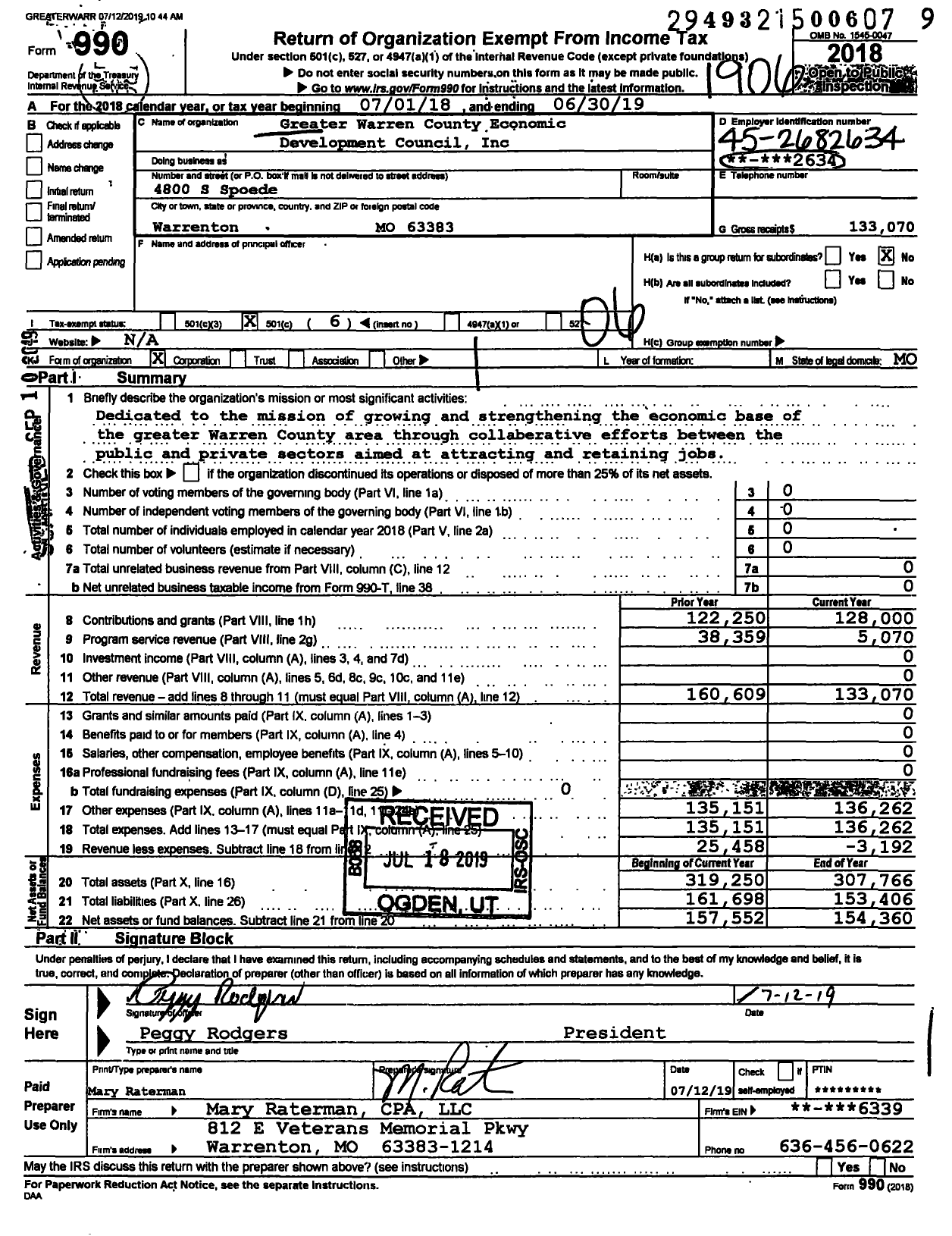 Image of first page of 2018 Form 990O for Greater Warren County Economic Development Council