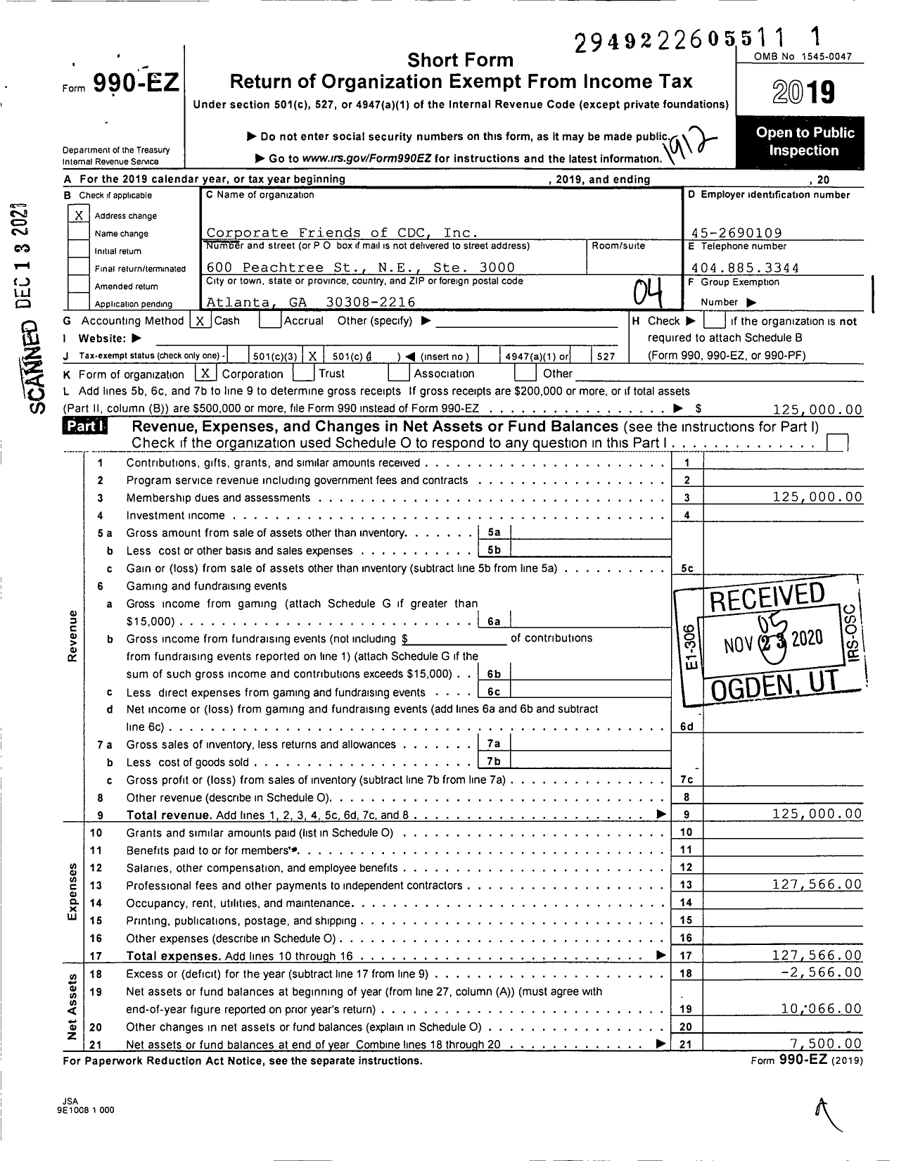Image of first page of 2019 Form 990EO for Corporate Friends of CDC