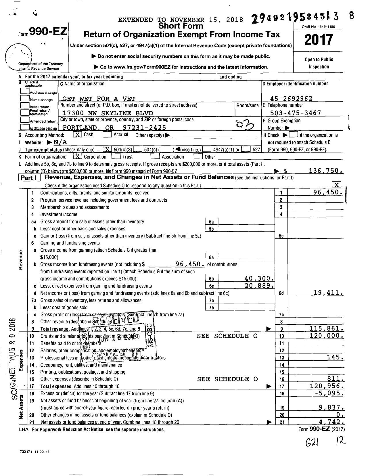 Image of first page of 2017 Form 990EZ for Get Wet for A Vet